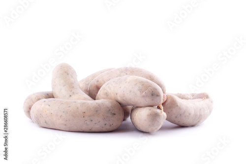 fresh raw homemade grilled sausages on a white background, isolated