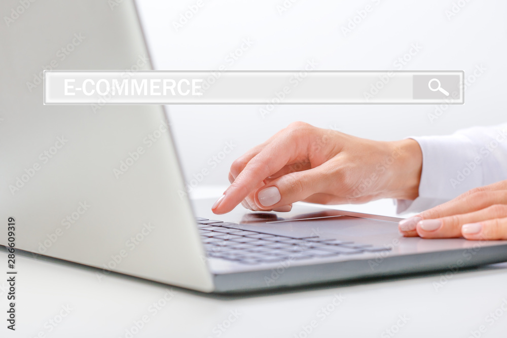 E-commerce concept on a laptop. E-commerce Online Shopping Digital marketing and sales business technology. E-commerce concept on a laptop. E-commerce Online Shopping Digital marketing and sales business technology.