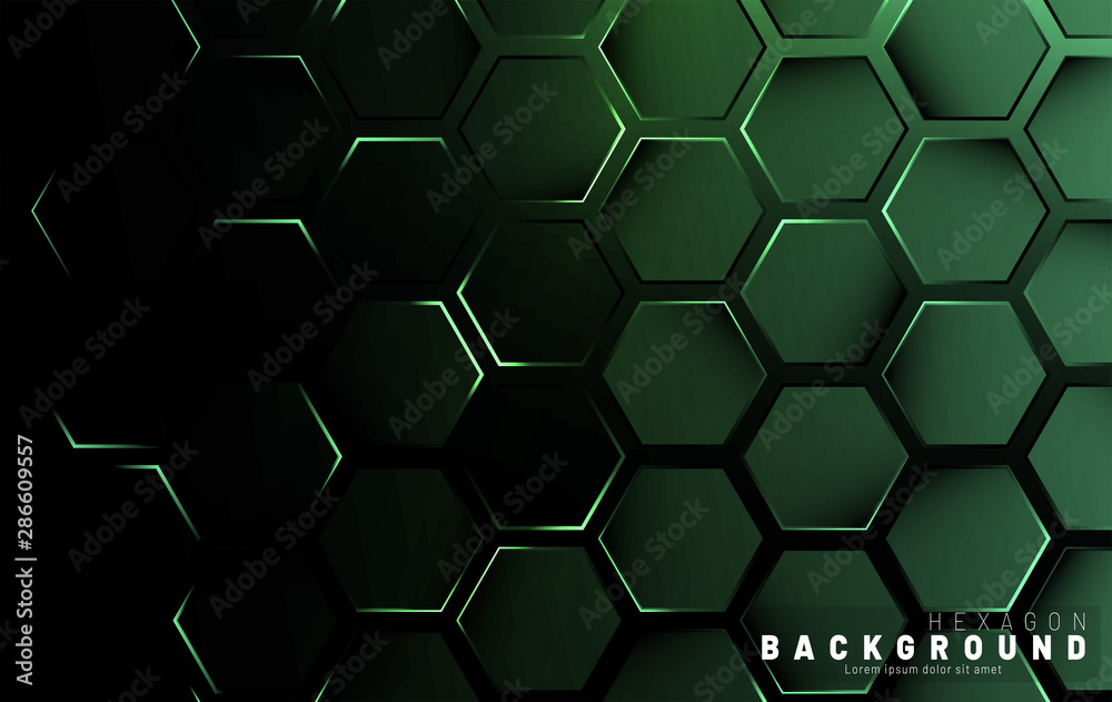 Abstract hexagon gradient colorful light pattern with a dark background technology style. Honeycomb. Vector illustration