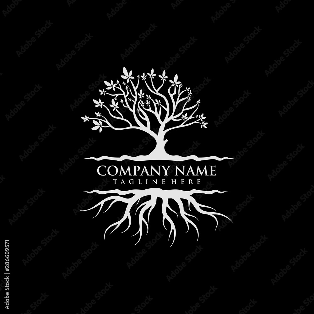 Tree of Life, oak banyan leaf and root seal emblem stamp logo design ...