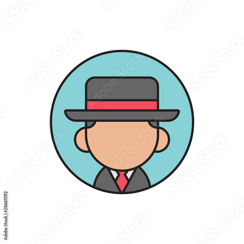 Spy or gangster avatar, cute cartoon man wearing fedora hat, flat  icon design - Vector