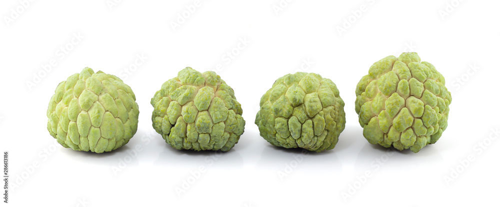 Sugar apple (custard apple, Annona, sweetsop) isolated on white background, Exotic tropical Thai annona or cherimoya fruit. Sugar apple (custard apple, Annona, sweetsop) isolated on white background, Exotic tropical Thai annona or cherimoya fruit.