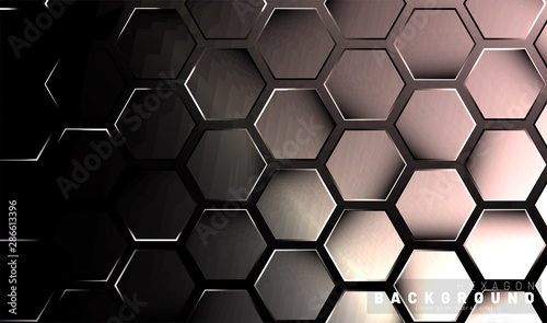 Abstract hexagon gradient colorful light pattern with a dark background technology style. Honeycomb. Vector illustration