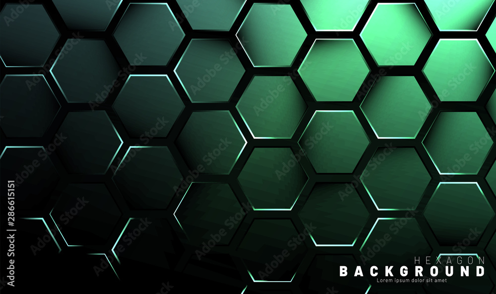 Abstract hexagon gradient colorful light pattern with a dark background technology style. Honeycomb. Vector illustration