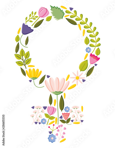 female gender symbol with flowers pop art style