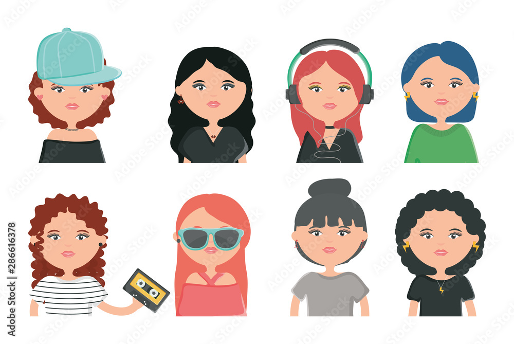 group of girls youth urban style characters group of girls youth urban style characters