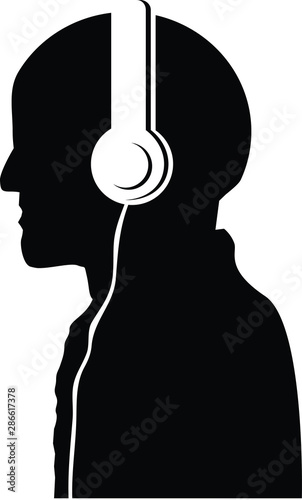 Silhouette of a man with headphone vector