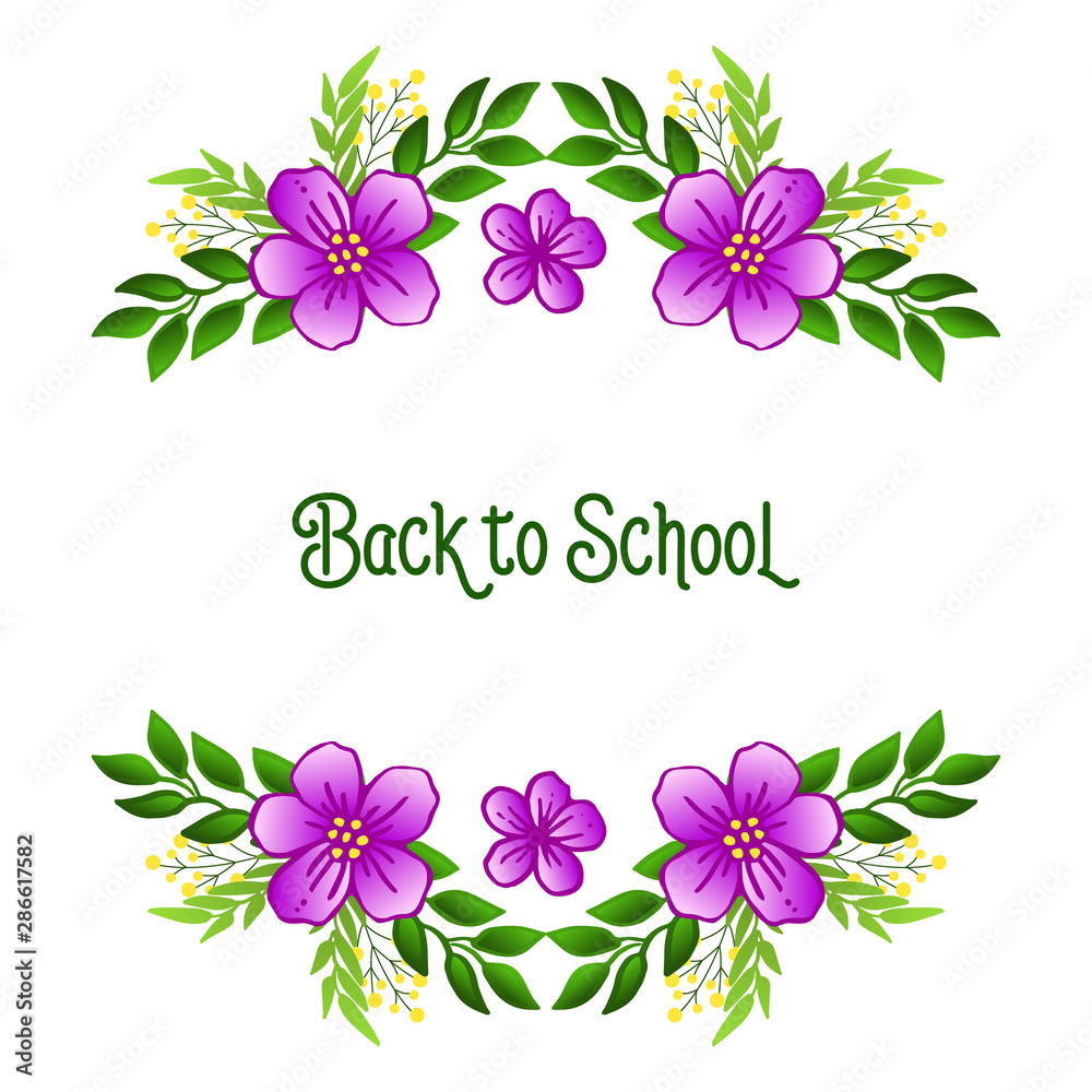 Back to school letter cute, with beauty of purple flower frame. Vector Back to school letter cute, with beauty of purple flower frame. Vector