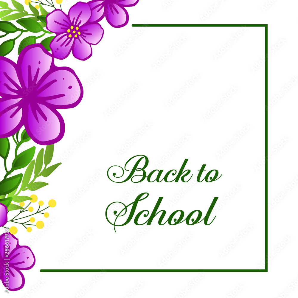 Invitation card back to school background, various shape purple flower frame. Vector