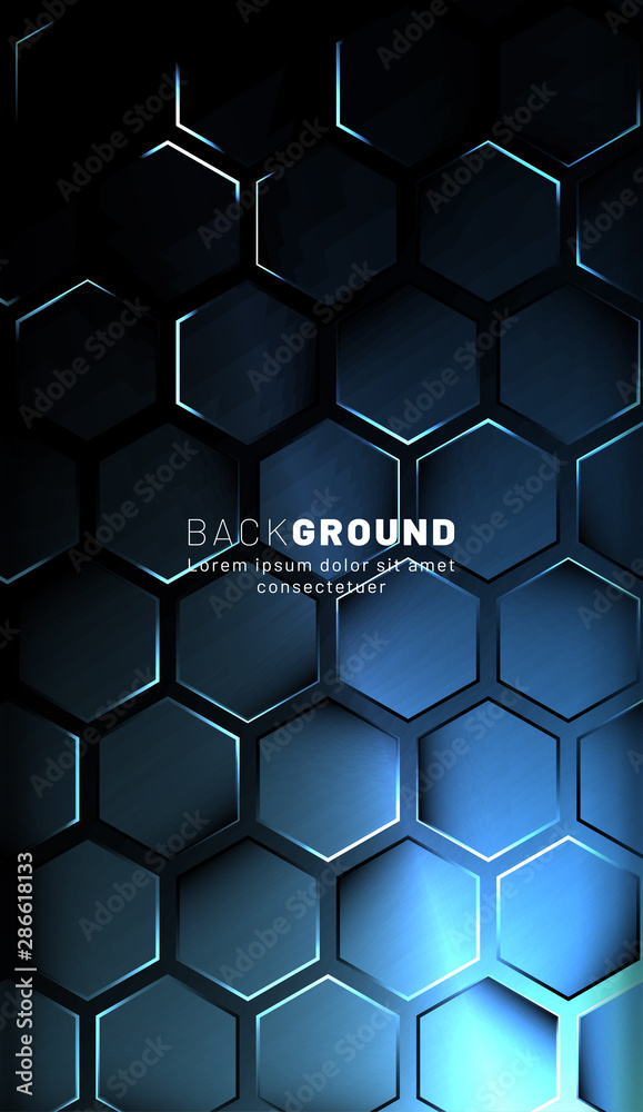Vertical hexagon background. Gradient color light pattern with dark background technology style. Honeycomb. Vector illustration of light. Vertical hexagon background. Gradient color light pattern with dark background technology style. Honeycomb. Vector illustration of light.