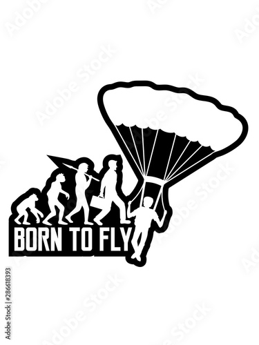 logo evolution fallschirmspringer born to fly silhouette liebe springen hobby geöffneter fallschirm spaß absturz geboren zum fliegen fallen tief boden clipart cool luft design photo