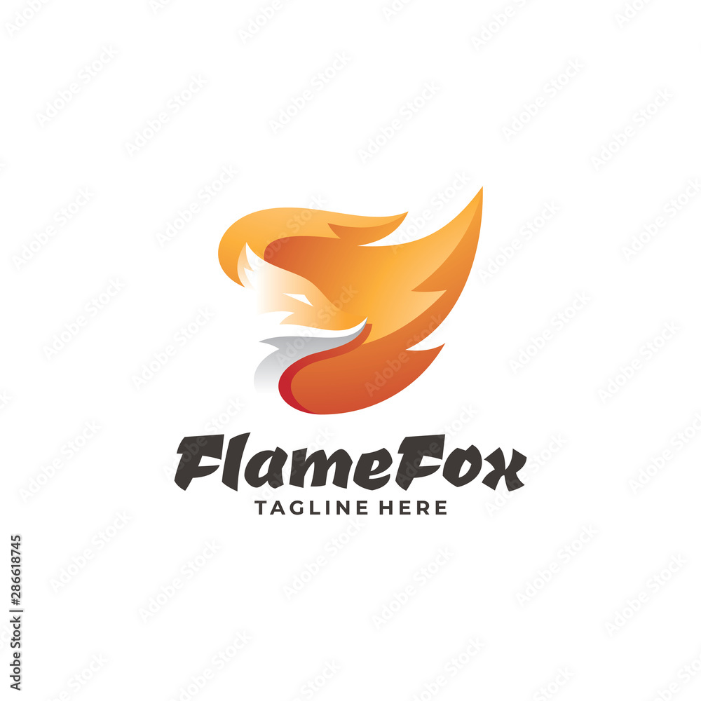 Fox Head and Fire Flame Logo Icon