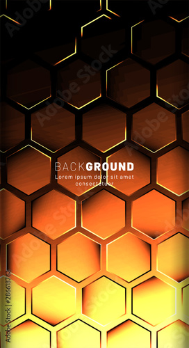 Fototapeta Naklejka Na Ścianę i Meble -  Vertical hexagon background. Gradient color light pattern with dark background technology style. Honeycomb. Vector illustration of light.