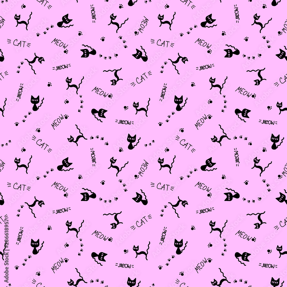 Obraz premium Seamless pattern with cats. Texture print illustration for kids, children, girls, women. 