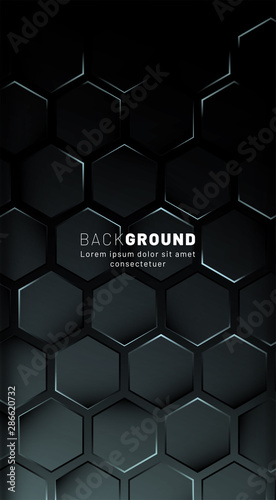 Vertical hexagon background. Gradient color light pattern with dark background technology style. Honeycomb. Vector illustration of light.