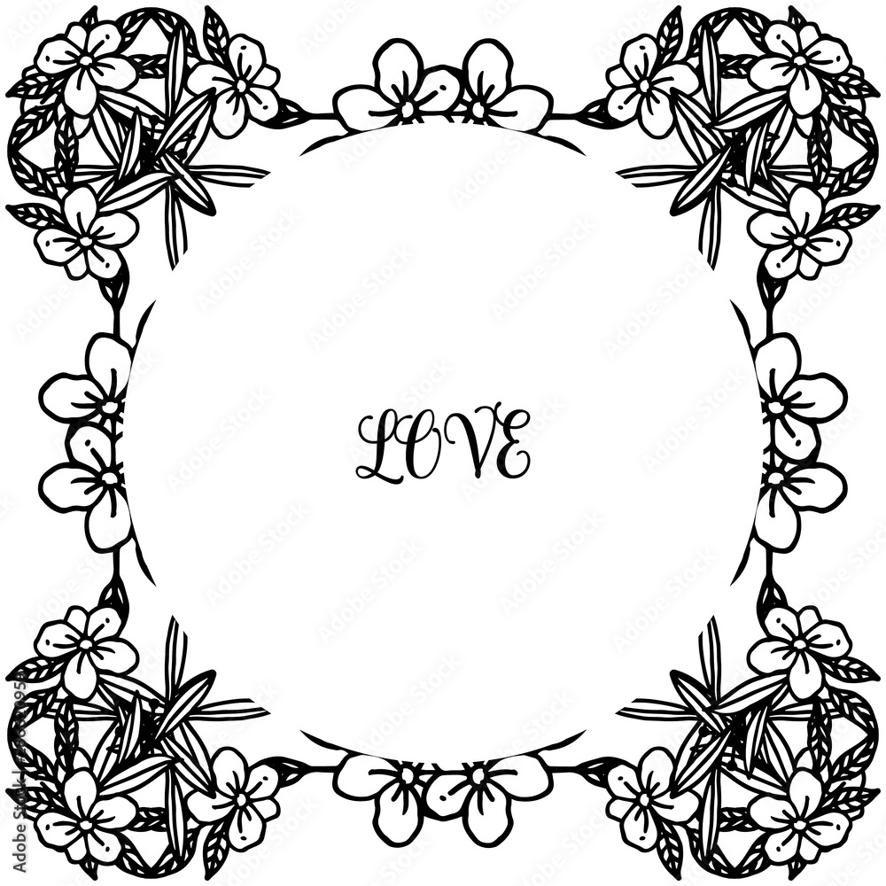 Border frame with rose flower, ornamental pattern template for card design of love. Vector