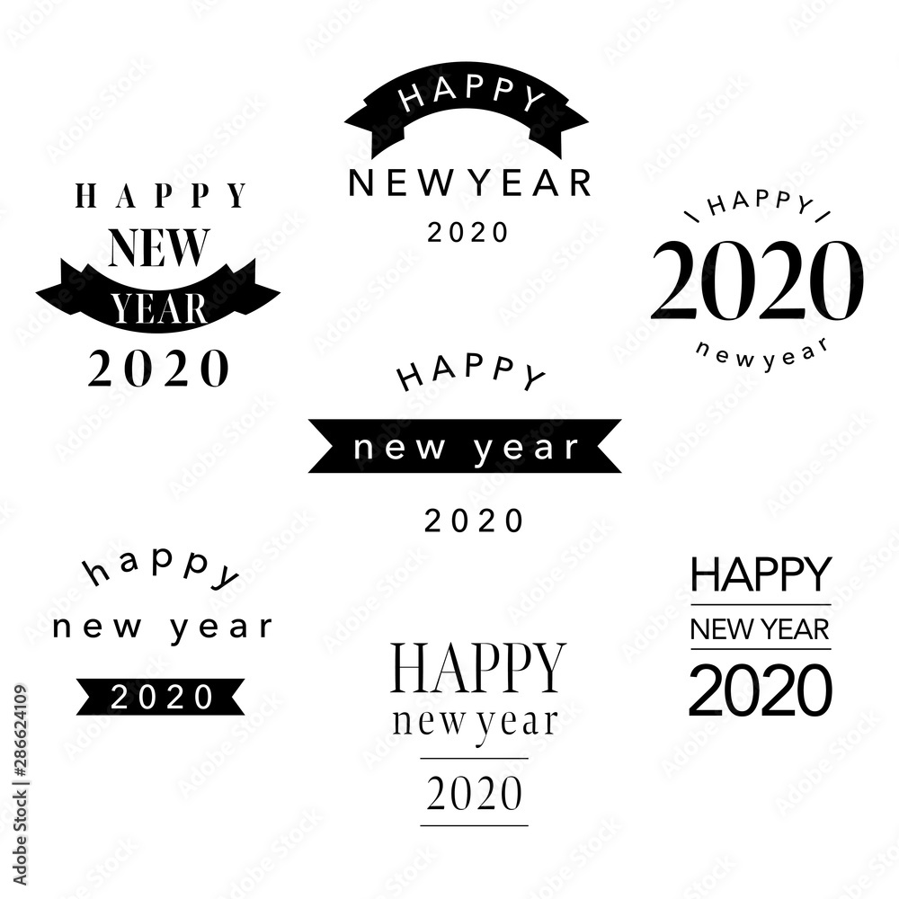 Fototapeta premium Happy new year 2020 emblems, logo design set