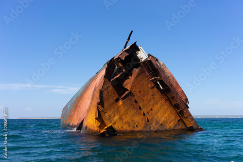 Part of the wreck sticking out of the water off the coast of Tarkhankut, Crimea
