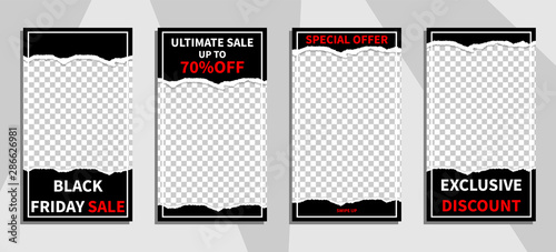 Commercial stories design, eps 10. Editable story cover design for promotion. Geometrical elements, trendy colours.