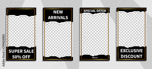 Commercial stories design, eps 10. Editable story cover design for promotion. Geometrical elements, trendy colours.