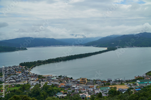 Amanohashidate top view with blue sky