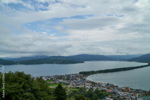Amanohashidate top view with blue sky