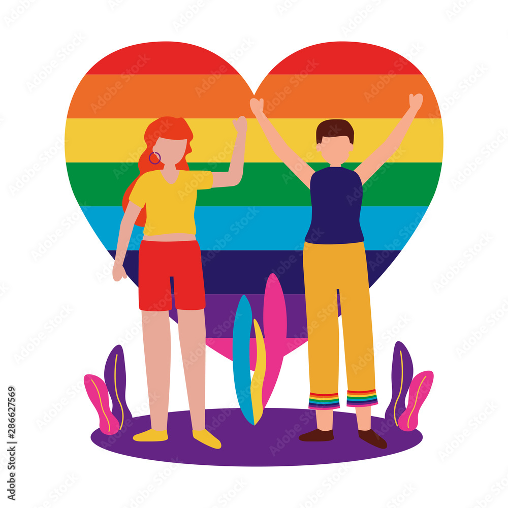Woman and man supporting lgtbiq march design Woman and man supporting lgtbiq march design