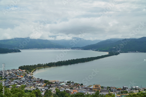 Amanohashidate top view with blue sky