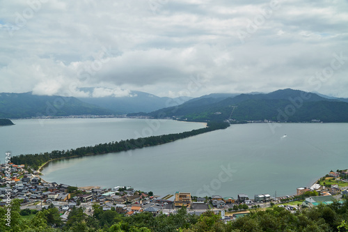 Amanohashidate top view with blue sky
