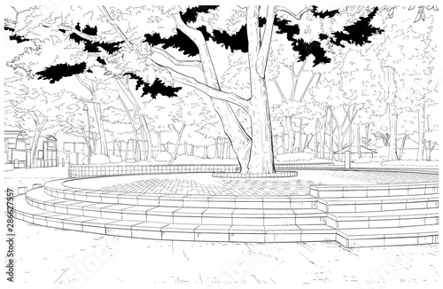 漫画風ペン画イラスト 公園 Stock イラスト Adobe Stock