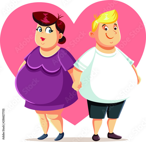 Overweight Couple Feeling in Love Cartoon Characters