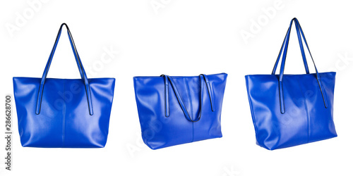 Leather woman tote bag isolated on white background.
