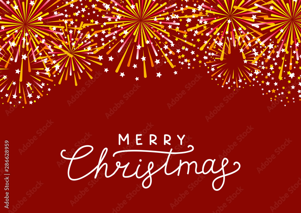 Naklejka premium Golden fireworks border on red background - greeting card for Christmas design