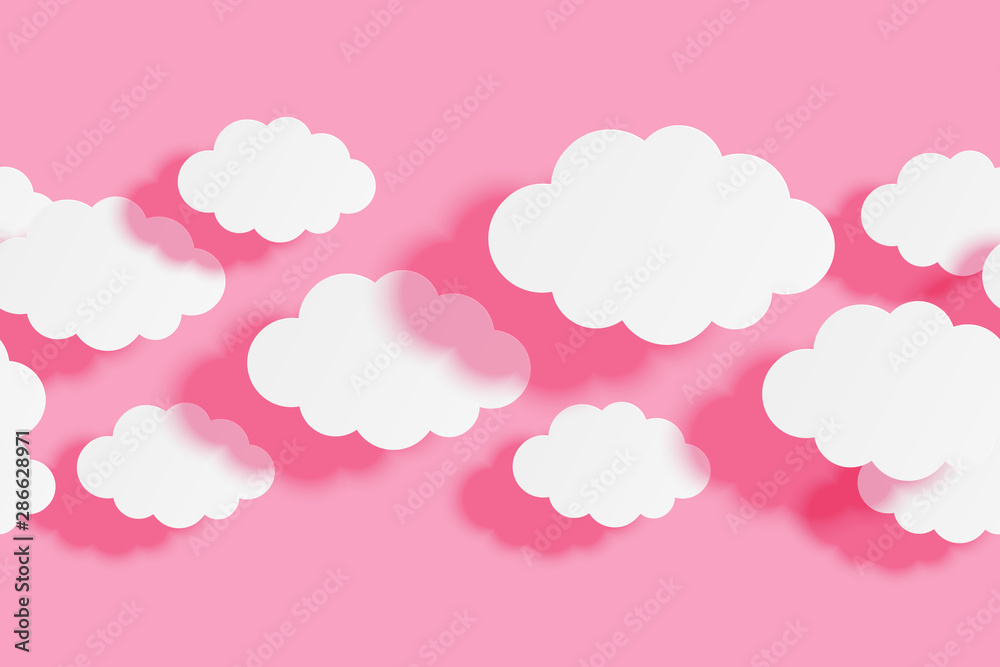 Seamless border with paper clouds on pink sky background for Your design