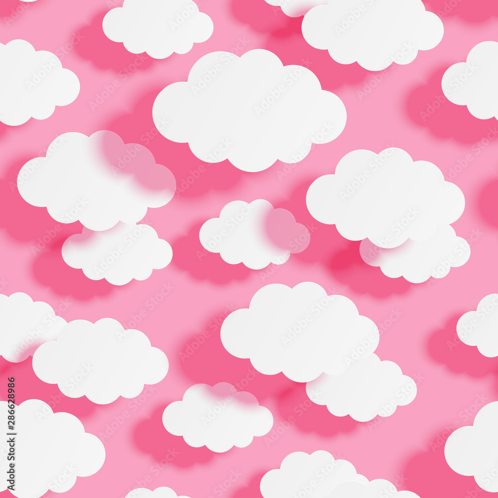 Seamless pattern with paper clouds on pink background for Your design