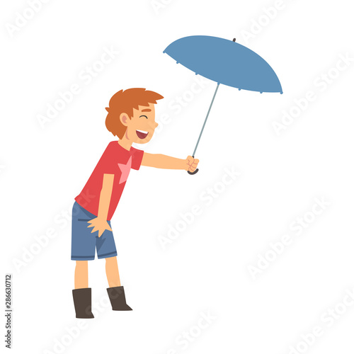 Cute Smiling Boy with Umbrella, Polite Boy, Good Manners Vector Illustration