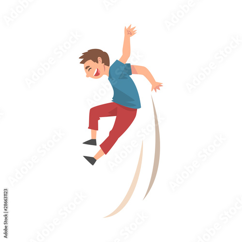 Happy Boy Jumping, Smiling Kid Having Fun Vector Illustration
