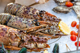 Sea fresh lobster at street market in Thailand. Seafood concept. Raw lobster for cooking, closeup