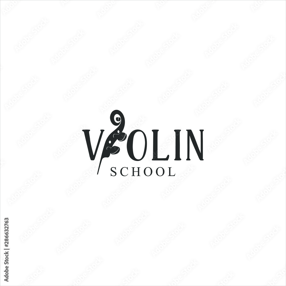 violin logo Fiddle Cello bass Head vector replacing I letter in text in black color. music instrument template violin logo Fiddle Cello bass Head vector replacing I letter in text in black color. music instrument template