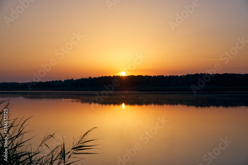 Beautiful morning landscape of shores of lake