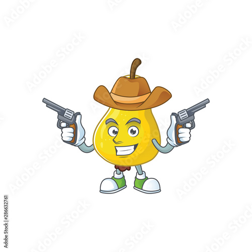 Cowboy fruit pear cartoon character with mascot