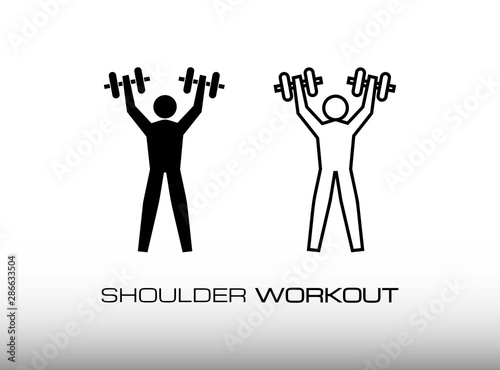 Icon of Shoulder or Deltoit Workout with uses the dumbbells. This Icon Consist of Two Variation Image Vector Style. In Trendy Flat Isolated on White Background. Suitable for Gym and Fitness Center..