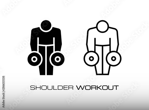 Icon of Shoulder Workout with use Dumbbells. This Image Consist of Glyph and Outline Style Design. Suitable for Gym and Fitness Center or similar Business.