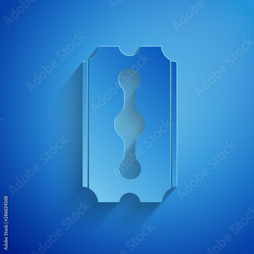Paper cut Blade razor icon isolated on blue background. Paper art style. Vector Illustration