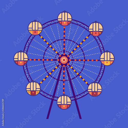 Amusement park Ferris wheel flat color vector icon