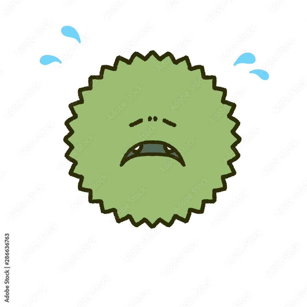 Fototapeta premium 弱った緑色のウイルス 手描き風 イラスト