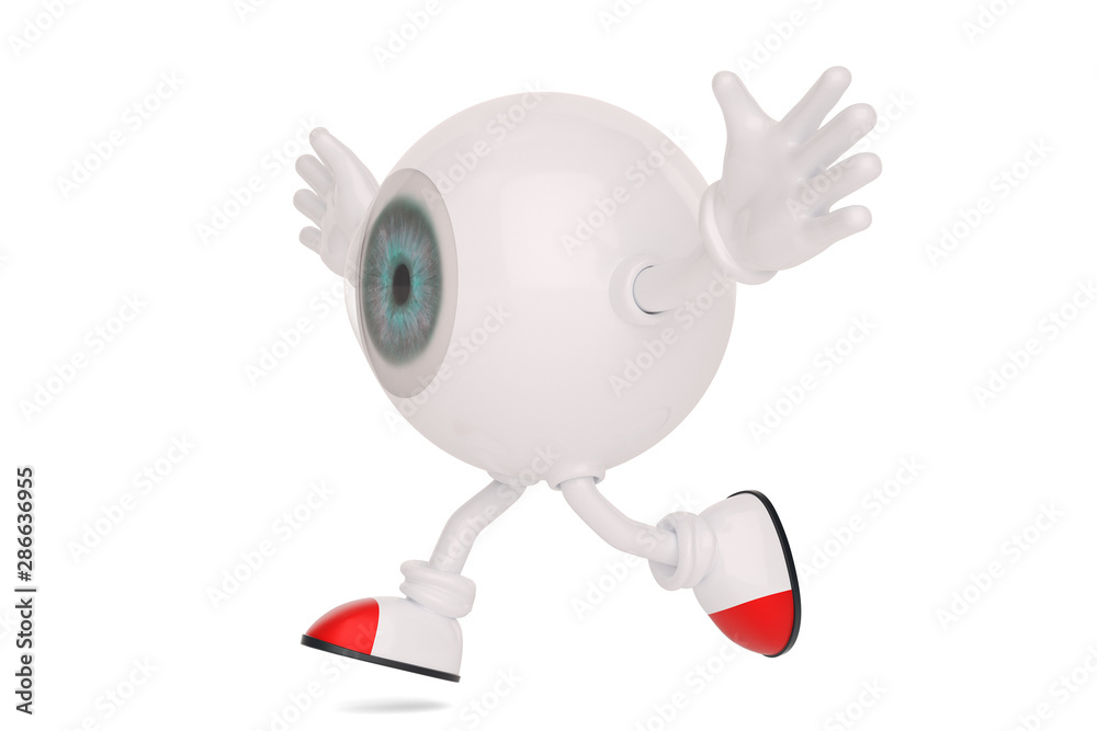 Eyeball cartoon character isolated on white background. 3D illustration. Eyeball cartoon character isolated on white background. 3D illustration.