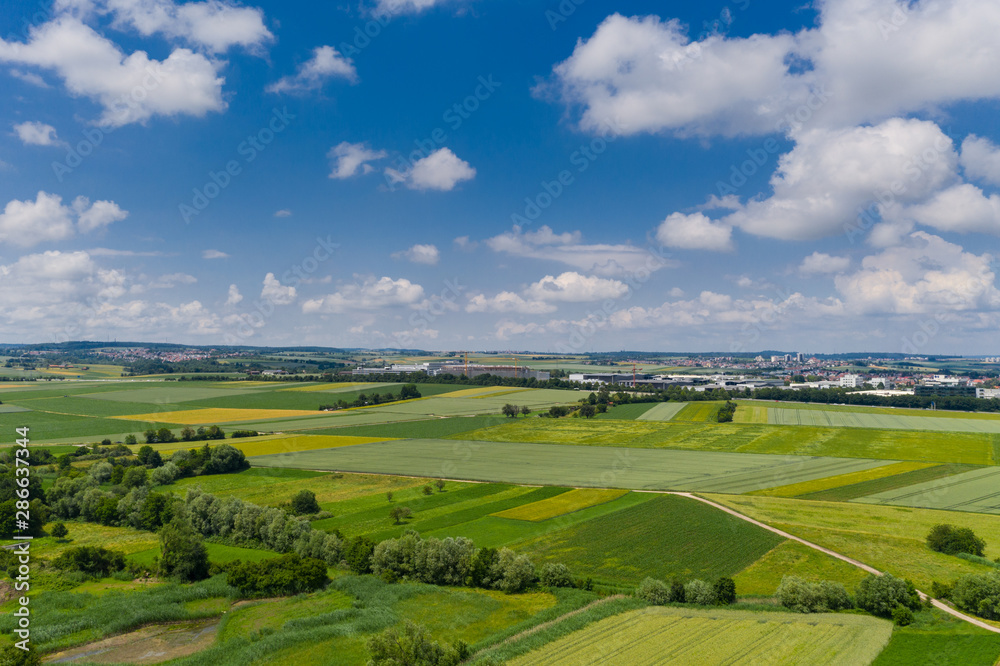 Luftbild der Landschaft in Süddeutschland