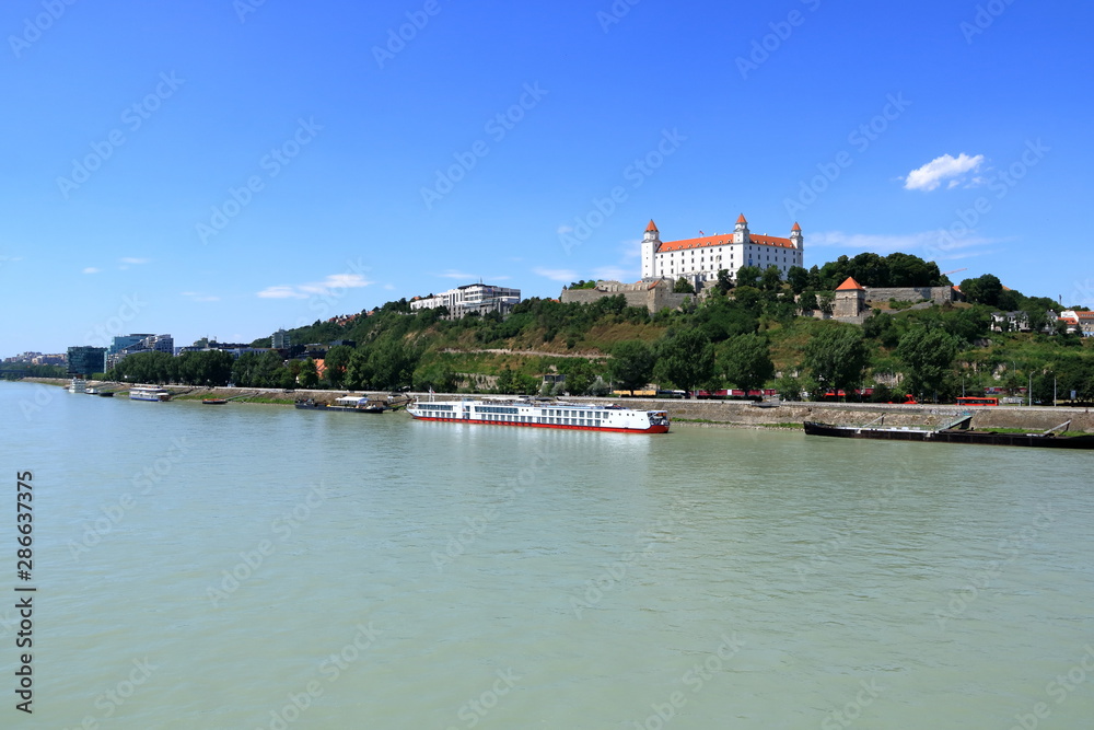 View to Bratislava castle against blue sky View to Bratislava castle against blue sky