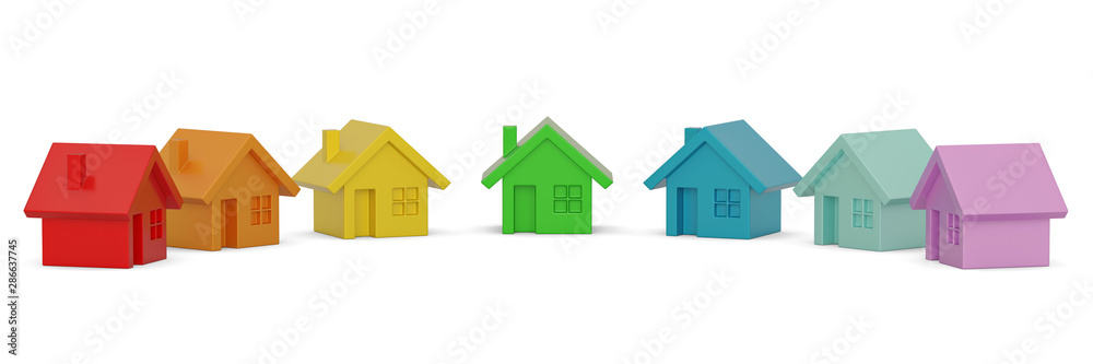 Colored house isolated on white background, 3D illustration. Colored house isolated on white background, 3D illustration.